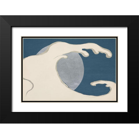 Waves and sun from Momoyogusa Black Modern Wood Framed Art Print with Double Matting by Sekka, Kamisaka
