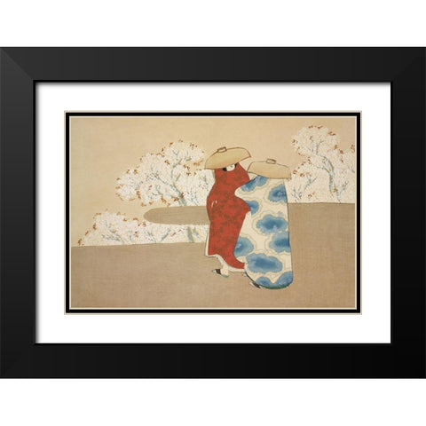 Hanami season from Momoyogusa Black Modern Wood Framed Art Print with Double Matting by Sekka, Kamisaka