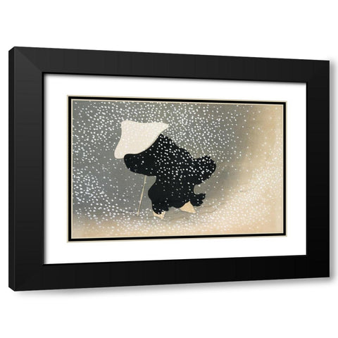 Snow from Momoyogusa Black Modern Wood Framed Art Print with Double Matting by Sekka, Kamisaka