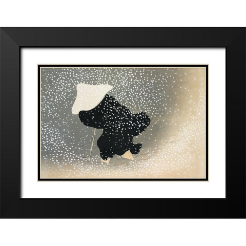 Snow from Momoyogusa Black Modern Wood Framed Art Print with Double Matting by Sekka, Kamisaka