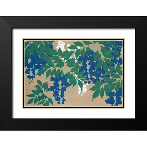 Wisteria from Momoyogusa Black Modern Wood Framed Art Print with Double Matting by Sekka, Kamisaka