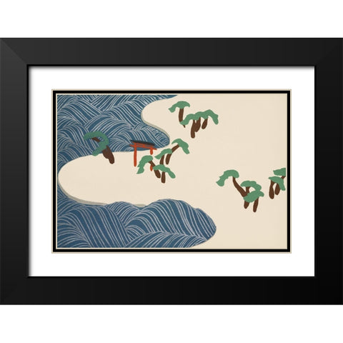 Ocean waves from Momoyogusa Black Modern Wood Framed Art Print with Double Matting by Sekka, Kamisaka