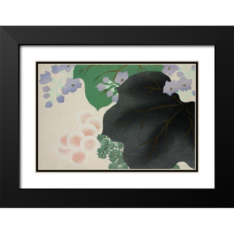 Flowers and leaves from Momoyogusa Black Modern Wood Framed Art Print with Double Matting by Sekka, Kamisaka