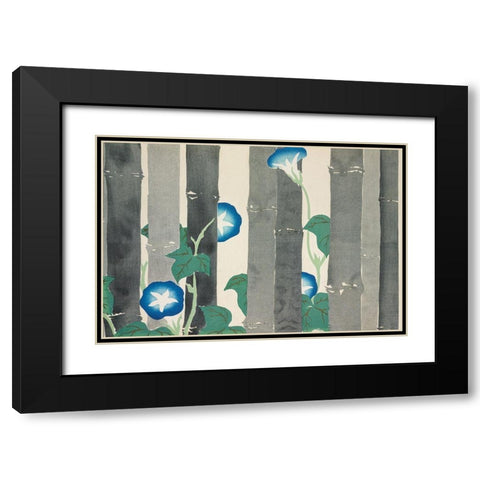 Morning glories from Momoyogusa Black Modern Wood Framed Art Print with Double Matting by Sekka, Kamisaka