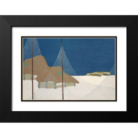 Fishing village from Momoyogusa Black Modern Wood Framed Art Print with Double Matting by Sekka, Kamisaka