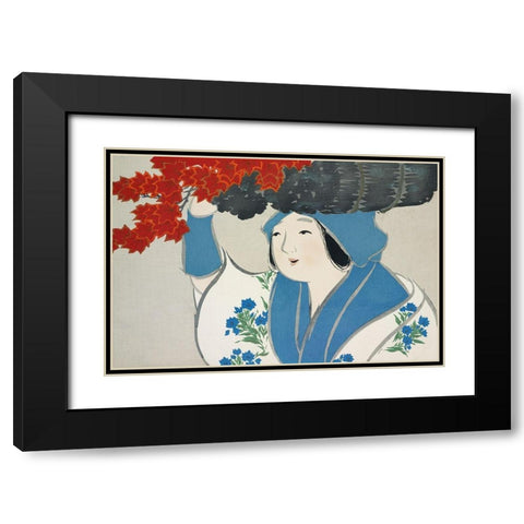 Woman from Momoyogusa Black Modern Wood Framed Art Print with Double Matting by Sekka, Kamisaka