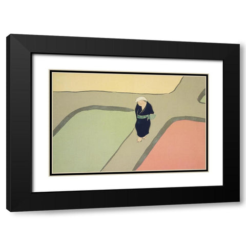 Path through the fields from Momoyogusa Black Modern Wood Framed Art Print with Double Matting by Sekka, Kamisaka