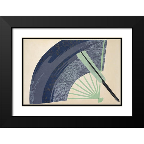 Fan from Momoyogusa Black Modern Wood Framed Art Print with Double Matting by Sekka, Kamisaka