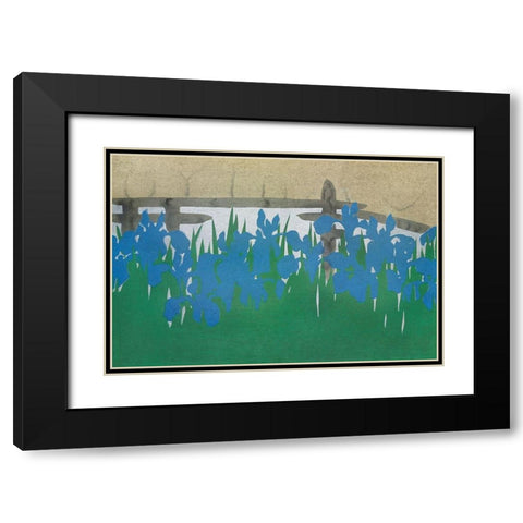 Irises from Momoyogusa Black Modern Wood Framed Art Print with Double Matting by Sekka, Kamisaka