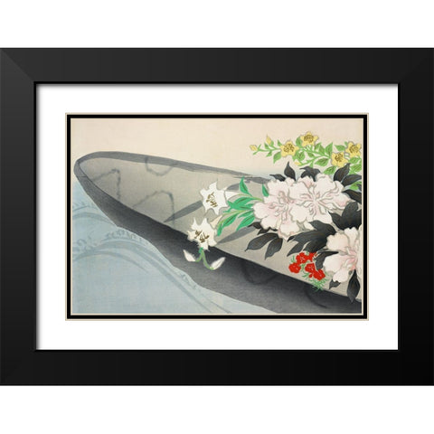 Flower boat from Momoyogusa Black Modern Wood Framed Art Print with Double Matting by Sekka, Kamisaka