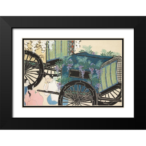 Wagon from Momoyogusa Black Modern Wood Framed Art Print with Double Matting by Sekka, Kamisaka