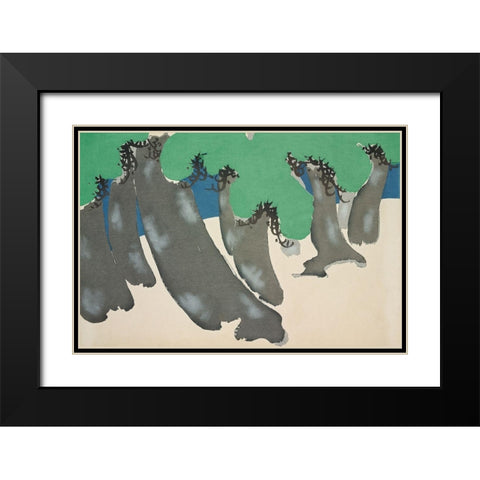 Trees from Momoyogusa Black Modern Wood Framed Art Print with Double Matting by Sekka, Kamisaka