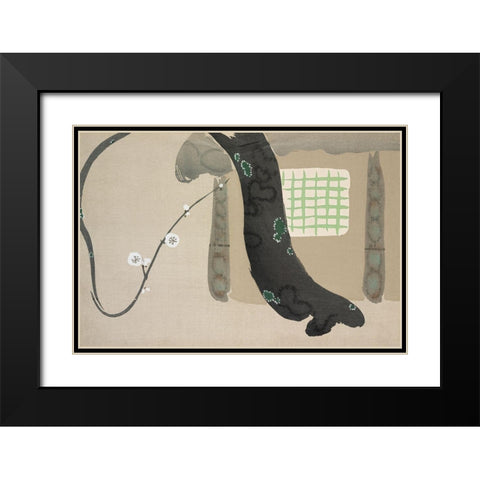 House from Momoyogusa Black Modern Wood Framed Art Print with Double Matting by Sekka, Kamisaka