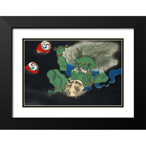 Demon from Momoyogusa Black Modern Wood Framed Art Print with Double Matting by Sekka, Kamisaka