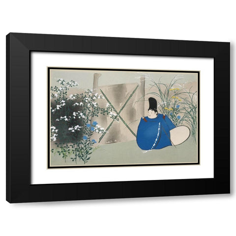 Garden from Momoyogusa Black Modern Wood Framed Art Print with Double Matting by Sekka, Kamisaka