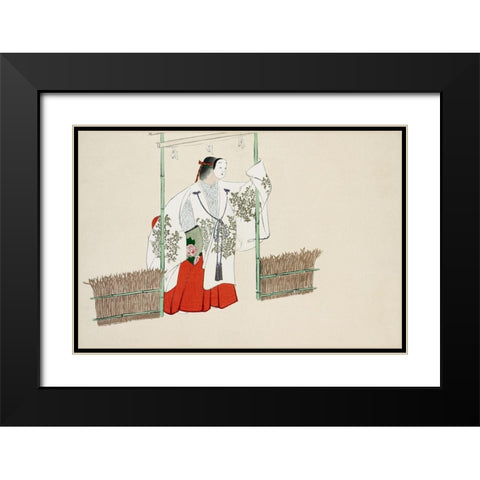 Masked man from Momoyogusa Black Modern Wood Framed Art Print with Double Matting by Sekka, Kamisaka