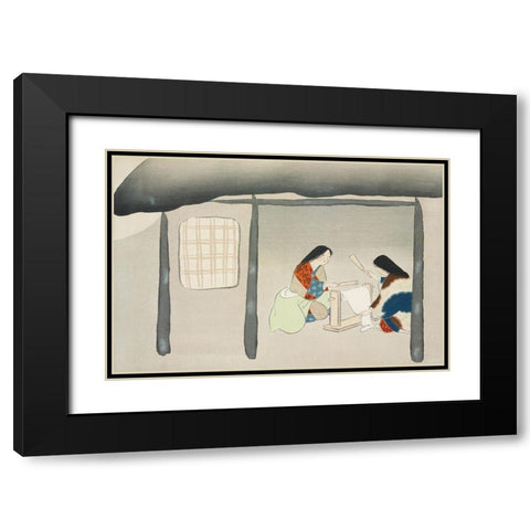 Kinuta from Momoyogusa Black Modern Wood Framed Art Print with Double Matting by Sekka, Kamisaka