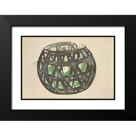 Basket from Momoyogusa Black Modern Wood Framed Art Print with Double Matting by Sekka, Kamisaka