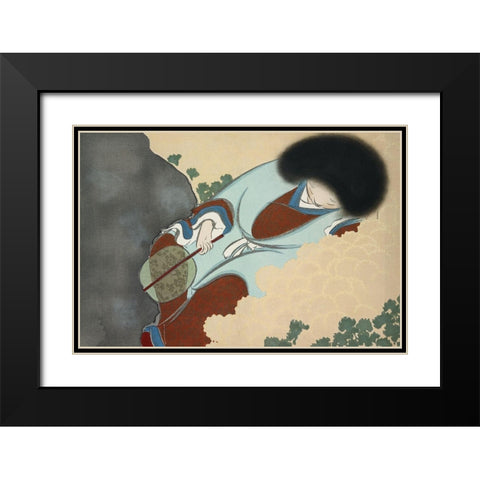 Chrysanthemums from Momoyogusa Black Modern Wood Framed Art Print with Double Matting by Sekka, Kamisaka