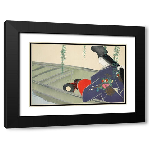 Boat from Momoyogusa Black Modern Wood Framed Art Print with Double Matting by Sekka, Kamisaka
