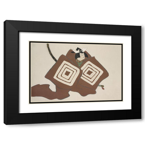 Samurai from Momoyogusa Black Modern Wood Framed Art Print with Double Matting by Sekka, Kamisaka