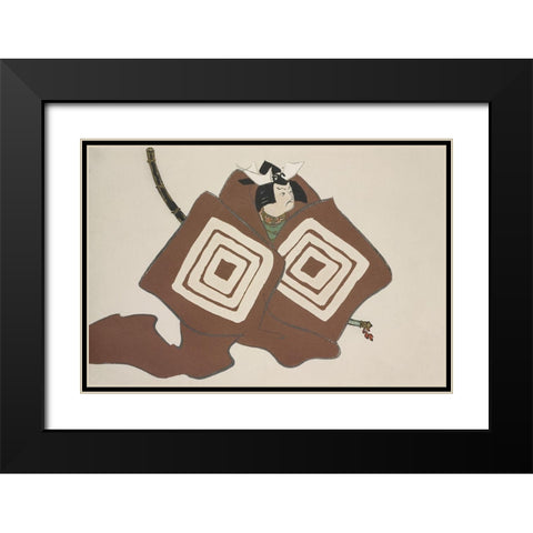 Samurai from Momoyogusa Black Modern Wood Framed Art Print with Double Matting by Sekka, Kamisaka