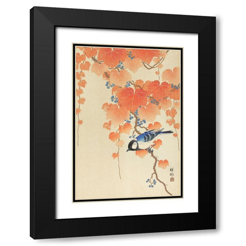 Great tit on paulownia branch Black Modern Wood Framed Art Print with Double Matting by Koson, Ohara