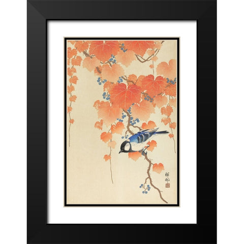 Great tit on paulownia branch Black Modern Wood Framed Art Print with Double Matting by Koson, Ohara
