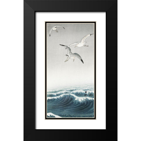 Three seagulls Black Modern Wood Framed Art Print with Double Matting by Koson, Ohara