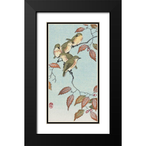 Birds on a branch Black Modern Wood Framed Art Print with Double Matting by Koson, Ohara
