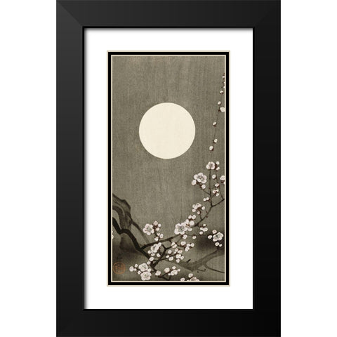 Blooming plum blossom at full moon Black Modern Wood Framed Art Print with Double Matting by Koson, Ohara