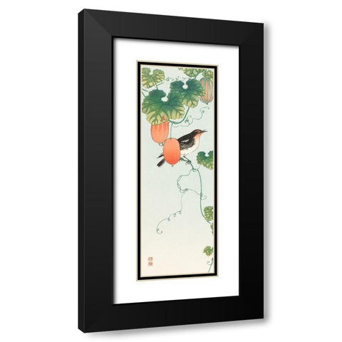 Songbird in cucumber plant Black Modern Wood Framed Art Print with Double Matting by Koson, Ohara