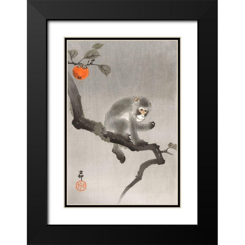 Monkey in cockatoo Black Modern Wood Framed Art Print with Double Matting by Koson, Ohara