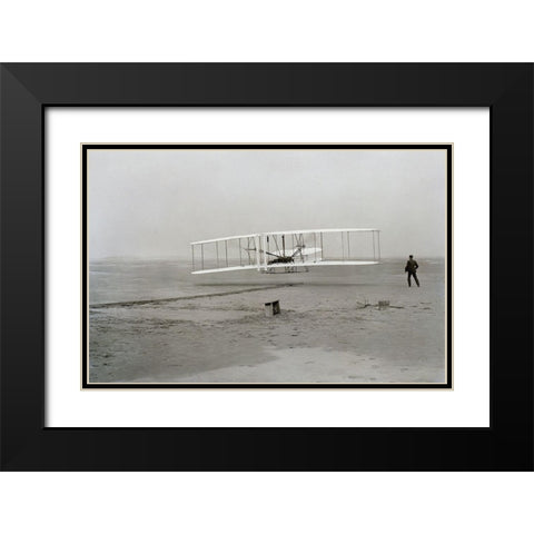 First Flight, December 17, 1903 Black Modern Wood Framed Art Print with Double Matting by NASA