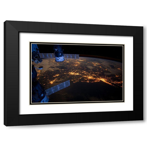 NASA Space Flight ISS Black Modern Wood Framed Art Print with Double Matting by NASA