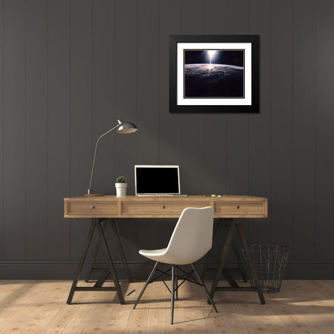 Sunlight over Earth as seen by Discovery crew Black Modern Wood Framed Art Print with Double Matting by NASA