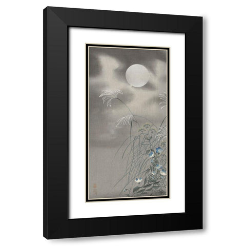 Grass and flowers at full moon Black Modern Wood Framed Art Print with Double Matting by Koson, Ohara