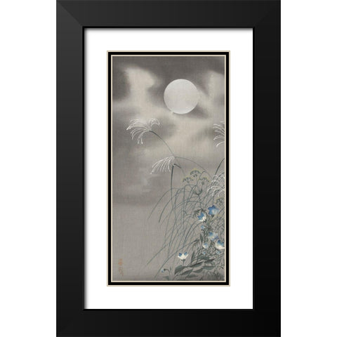 Grass and flowers at full moon Black Modern Wood Framed Art Print with Double Matting by Koson, Ohara
