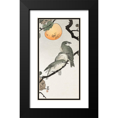 Birds and plants Black Modern Wood Framed Art Print with Double Matting by Koson, Ohara