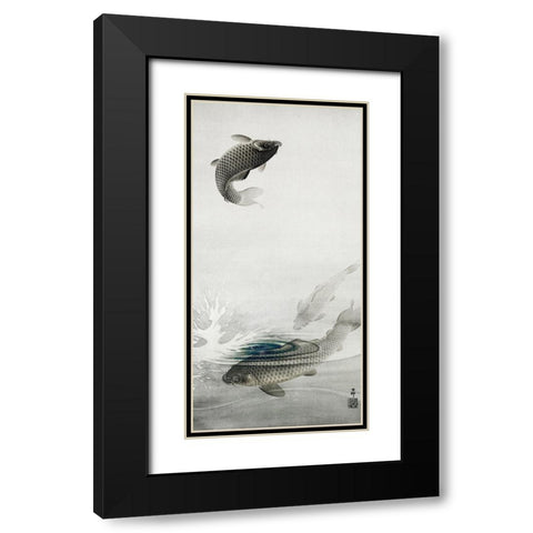 Three carps Black Modern Wood Framed Art Print with Double Matting by Koson, Ohara