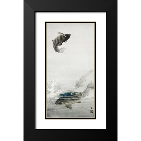 Three carps Black Modern Wood Framed Art Print with Double Matting by Koson, Ohara