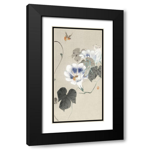 Insects near bindweed Black Modern Wood Framed Art Print with Double Matting by Koson, Ohara