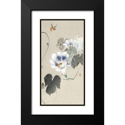 Insects near bindweed Black Modern Wood Framed Art Print with Double Matting by Koson, Ohara
