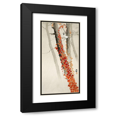 Red ivy Black Modern Wood Framed Art Print with Double Matting by Koson, Ohara