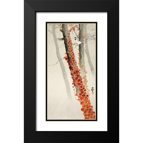 Red ivy Black Modern Wood Framed Art Print with Double Matting by Koson, Ohara