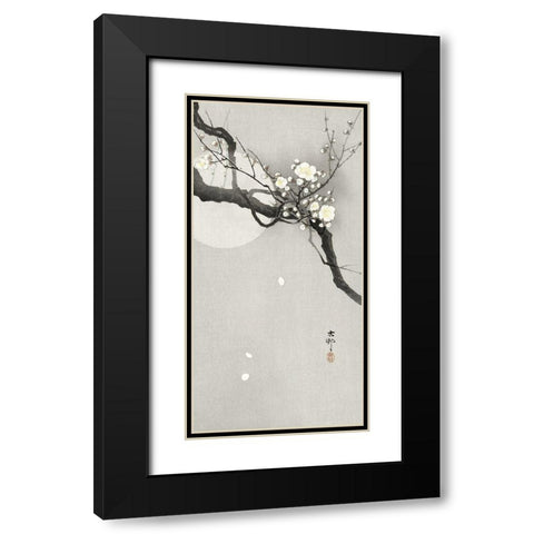 Plum blossom and full moon Black Modern Wood Framed Art Print with Double Matting by Koson, Ohara