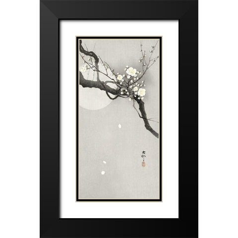 Plum blossom and full moon Black Modern Wood Framed Art Print with Double Matting by Koson, Ohara