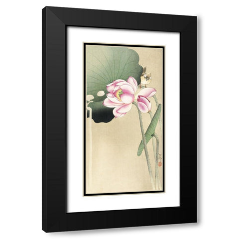 Songbird and LotusÂ  Black Modern Wood Framed Art Print with Double Matting by Koson, Ohara