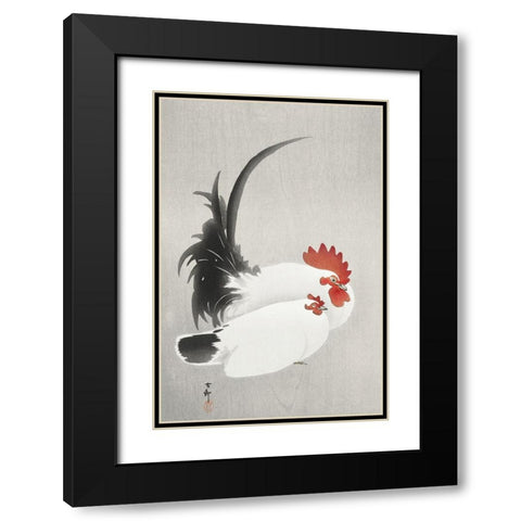 Rooster and hen Black Modern Wood Framed Art Print with Double Matting by Koson, Ohara