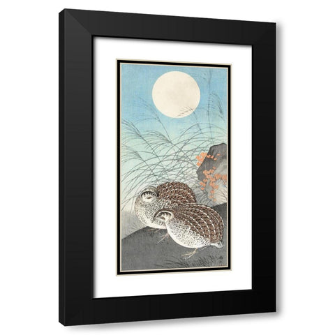 Two quails at full moon Black Modern Wood Framed Art Print with Double Matting by Koson, Ohara